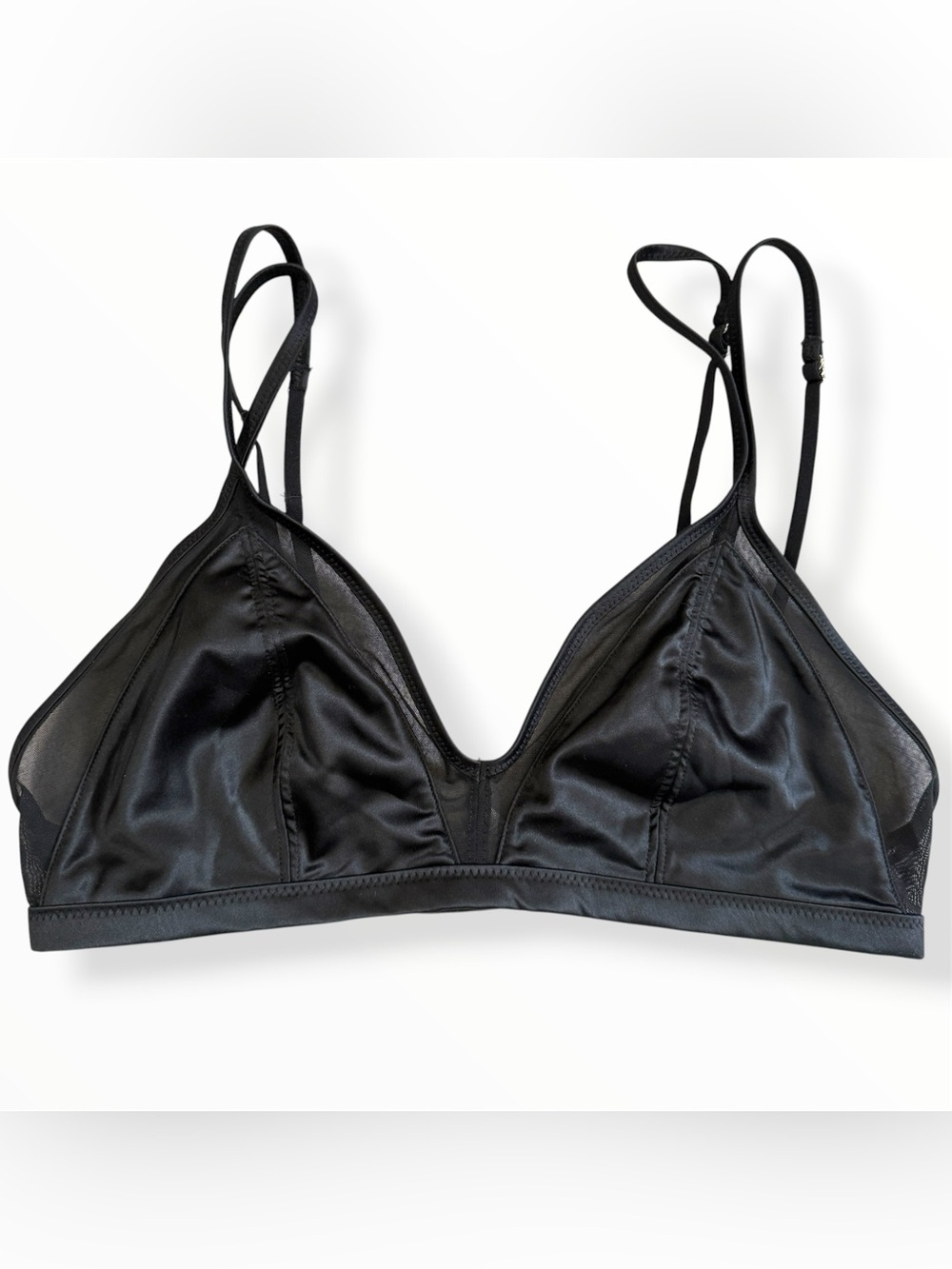 Aerie AE Womens Satin Mesh Triangle Bralette Wireless Unlined Size Medium Black